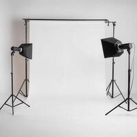 Studio Setup Photography Backdrop, Lights, White Room photo