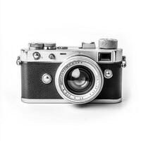 Silver camera, white background, photography, studio shot photo