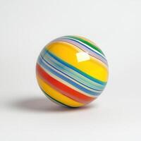 Striped glass sphere, studio shot, white background, toy photo