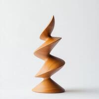 Wooden spiral sculpture, studio shot, white background, home decor photo