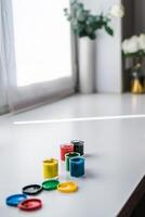 jars of gouache on windowsill - art painting and drawing lessons photo