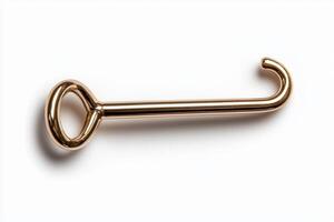 Gold metal hook with loop, isolated on white background photo