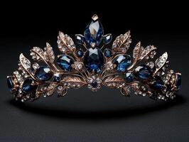 Sparkling Blue Sapphire Tiara on Black Background photo