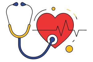 Heart Health Checkup Stethoscope, Cardiogram, and Healthy Heart vector