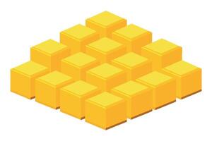 Golden Cubes Pyramid Isometric 3D Block Stacking Structure vector