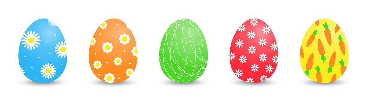 Set of Easter eggs with different designs on a white background. vector