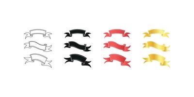Elegant Ribbon Set in Red, Gold, and Black Silhouettes with Outline Design vector
