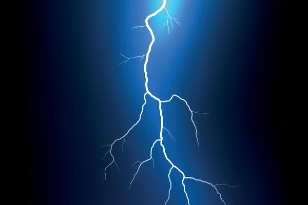Bright Lightning Bolt on Blue Background