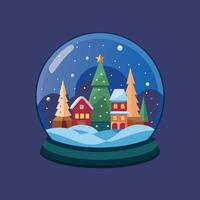 Christmas snow globe with houses and trees vector