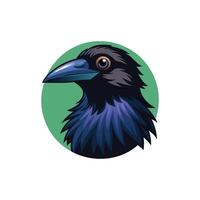 A raven head in a green circle vector