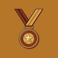 Gold medal with star on brown background vector