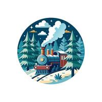 A train is traveling through the forest at night vector