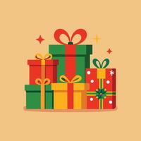 Christmas gift boxes with bows and ribbons on a beige background vector