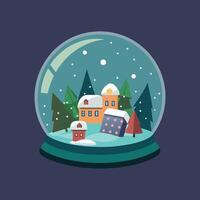 Christmas snow globe with houses and trees vector