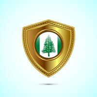 Rounded flag of Norfolk Island with glossy gold shield vector