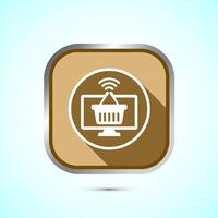 Online shopping icon design illustration. Shopping symbol for apps and websites. Gold shadow button design vector