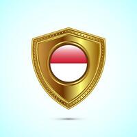 Rounded flag of Monaco with glossy gold shield vector