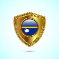 Rounded flag of Nauru with glossy gold shield vector