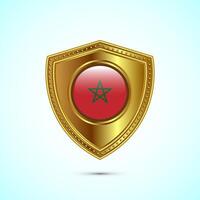 Rounded flag of Morocco with glossy gold shield vector