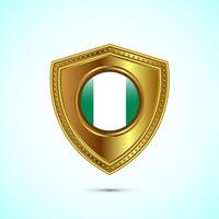 Rounded flag of Nigeria with glossy gold shield vector