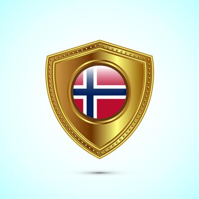 Rounded flag of Norway with glossy gold shield