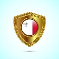 Rounded flag of Malta with glossy gold shield vector