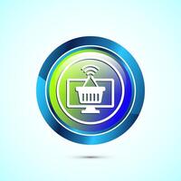 Online shopping icon design illustration. Shopping symbol for apps and websites. Glossy round button design vector