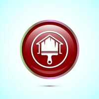 Home painting icon design illustration. House painting sign symbol for apps and websites. Red color round button design vector
