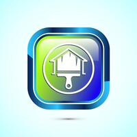 Home painting icon design illustration. House painting sign symbol for apps and websites. Glossy square button design vector
