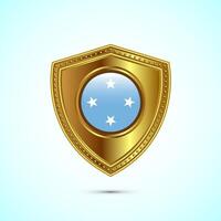 Rounded flag of Micronesia with glossy gold shield vector