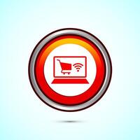 Online shopping icon illustration. Shopping symbol for apps and websites. Orange color round button design vector