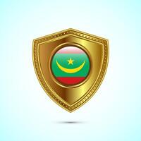 Rounded flag of Mauritania with glossy gold shield vector