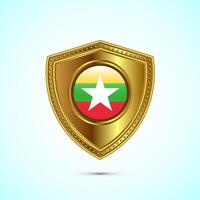 Rounded flag of Myanmar with glossy gold shield vector