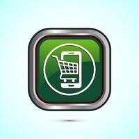 Online shopping icon design illustration. Shopping symbol for apps and websites. Green color square button design vector