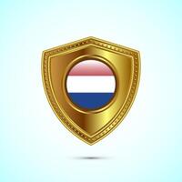 Rounded flag of Netherlands with glossy gold shield vector