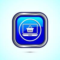 Online shopping icon design illustration. Shopping symbol for apps and websites. Blue color square button design vector