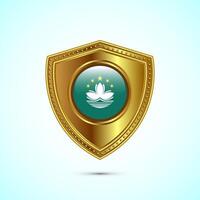 Rounded flag of Macau with glossy gold shield vector