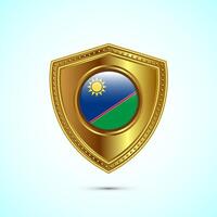 Rounded flag of Namibia with glossy gold shield vector