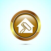 Home painting icon design illustration. House painting sign symbol for apps and websites. Gold color round button design vector