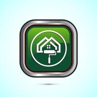 Home painting icon design illustration. House painting sign symbol for apps and websites. Green color square button design vector