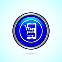 Online shopping icon design illustration. Shopping symbol for apps and websites. Blue color round button design vector