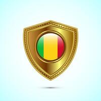 Rounded flag of Mali with glossy gold shield vector