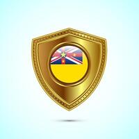 Rounded flag of Niue with glossy gold shield vector