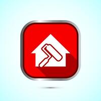 Home painting icon design illustration. House painting sign symbol for apps and websites. Red shadow button design vector