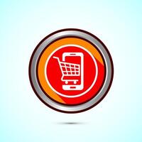 Online shopping icon design illustration. Shopping symbol for apps and websites. Orange shadow button design vector