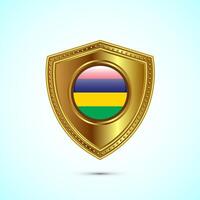 Rounded flag of Mauritius with glossy gold shield vector