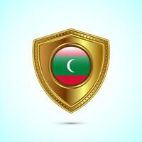 Rounded flag of Maldives with glossy gold shield vector