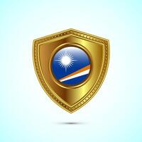 Rounded flag of Marshall Islands with glossy gold shield vector