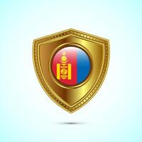 Rounded flag of Mongolia with glossy gold shield vector