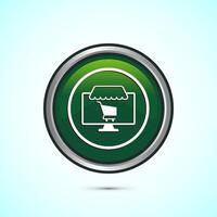 Online shopping icon design illustration. Shopping symbol for apps and websites. Green color round button design vector